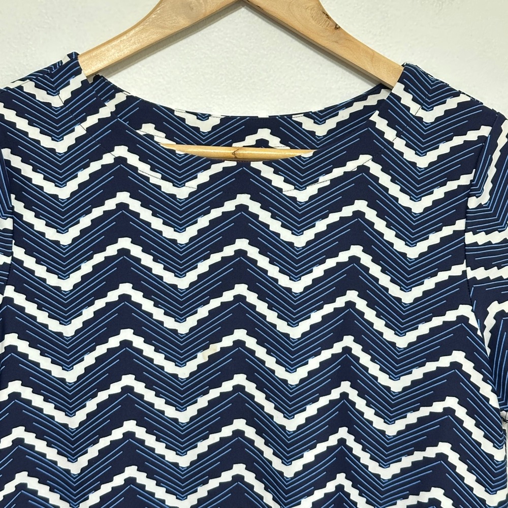 Jude Connally Ella Chevron Dress Womens Small Blue Short Sleeve‎ Resort Preppy - Picture 2 of 8